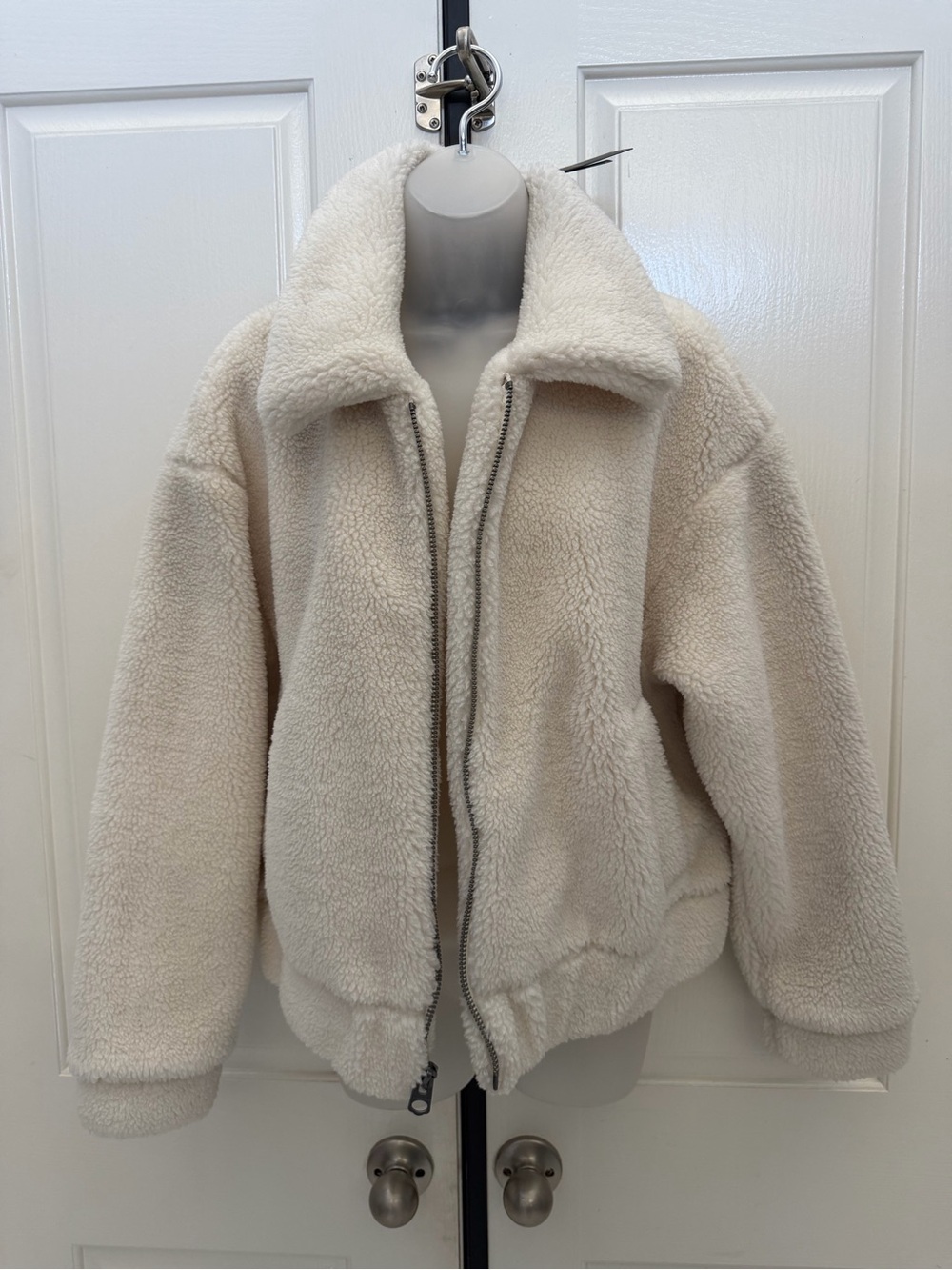 Lucky Brand Cream Sherpa Zip-Front Jacket Sz L